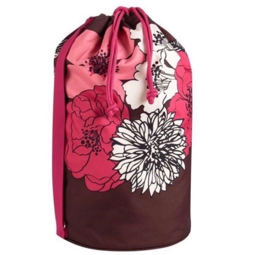 Vera Bradley X-Large Laundry Tote Mocha Rouge Floral Drawstring Retired Bag